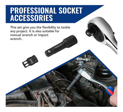 Juego Adaptadores Extensiones Cardan Impacto 18pzs Workpro