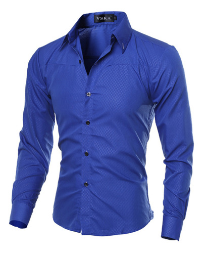 Camisa De Manga Larga Para Hombre Slim Social Shirt