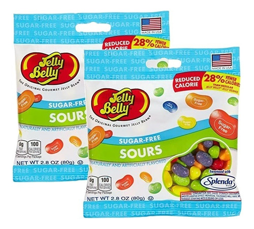 2 Bala Jelly Belly Feijão Sugar Free Sours Zero Açucar 79g