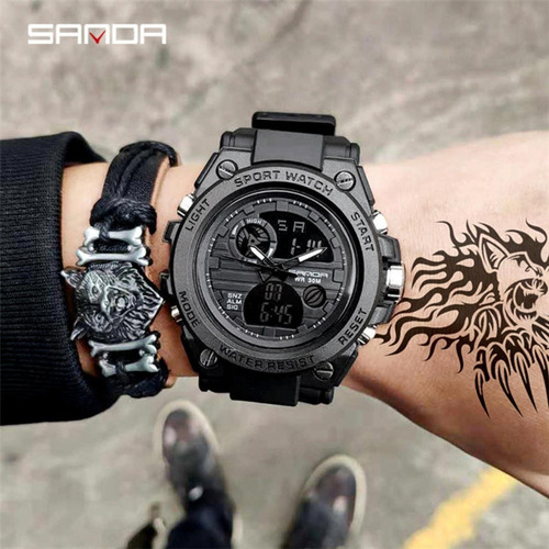 Relógio Masculino Sanda Militar Esportivo Original - Preto