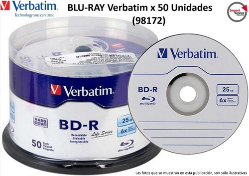 Blu-ray Verbatim X 50 Unidades (98172) Grabable 25gb 6x