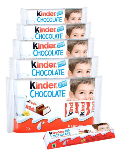 30 Chocolate, 5 Pacotes De 6 Barrinhas Kinder