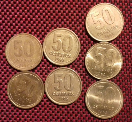 Argentina 50 Centavos 1992 1993 1994 Letras Gruesas Y Finas