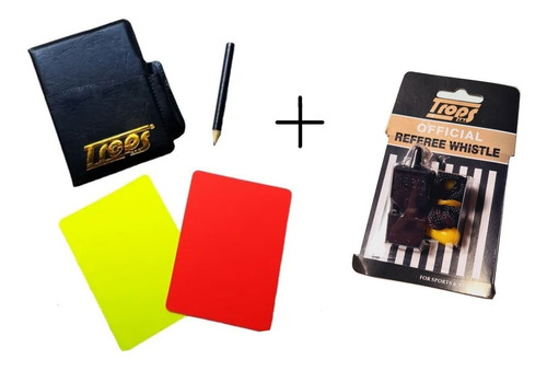Kit Tarjetas Silbato Arbitro Referi Trops Lapiz Anotador
