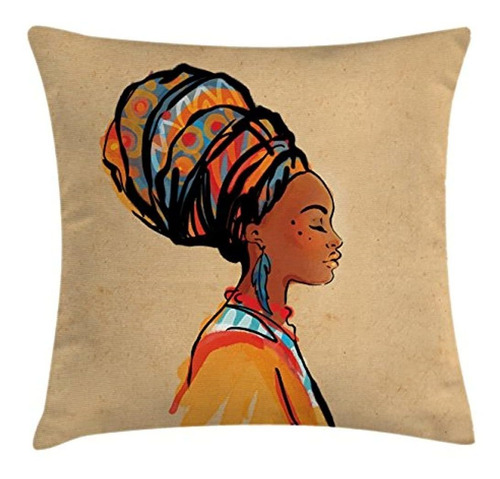 Ambesonne African Throw Pillow Cojín Cover, Woman Exotic Fea