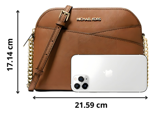 Bolsa de ombro Michael Kors Dome, design suave em couro marrom com alça de ombro marrom e ferragens douradas
