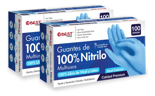Best Trading 200 Guantes Talla Extra Grande 100% Nitrilo Color Azul Libres de Látex y Vinyl, Alta Calidad Premium, Tecnología Touchscreen. Comodidad, Seguridad y Funcionalidad en tus Manos