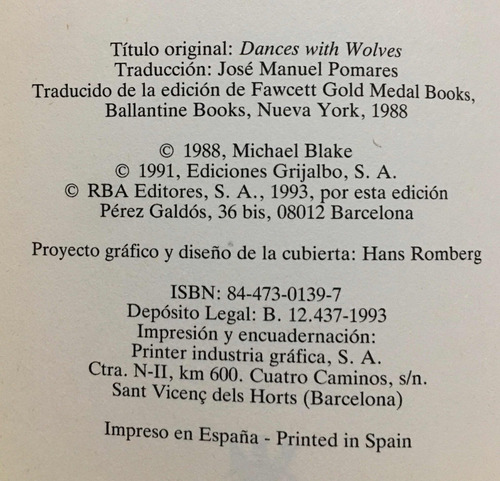Bailando Con Lobos Blake (Usado)
