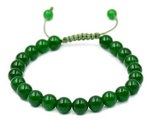 Pulsera En Piedra Natural Jade Verde Con Turmalina 8mm