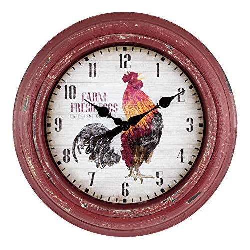 404-3630 Reloj De Pared De Cuarzo De Gallo Rojo Desgast...