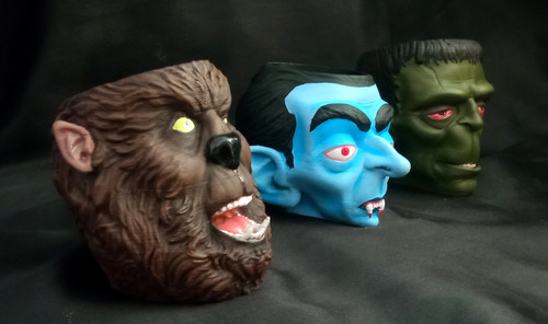 3 Macetas Monstruos- Dracula-frankenstein-hombre Lobo