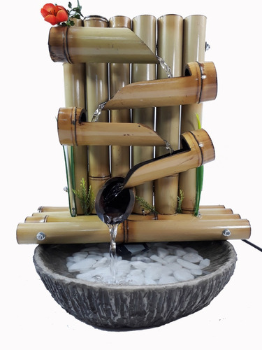 Fonte Agua Cascata Bambu 5 Quedas C/ Ilum. De Leds