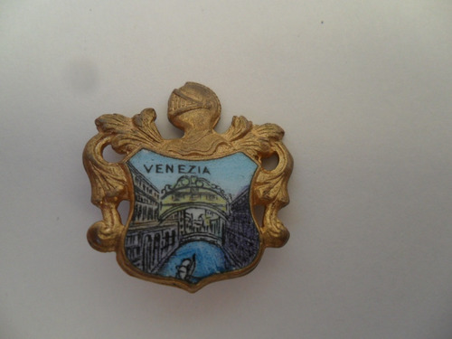 Antiguo Pin Prendedor Escudo Venezia Italia Porcelana