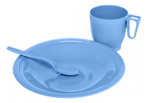 Kit Alimentar Infantil Com 3 Peças Prato Colher E Caneca Cor Azul