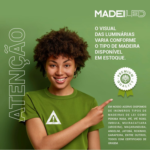 Pendente Led Perseu 12w Bivolt Madeira Maciça Com Corrente