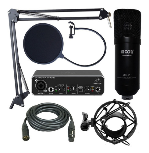 Kit Grabación Behringer Umc22 Microfono Brazo Antipop Cable