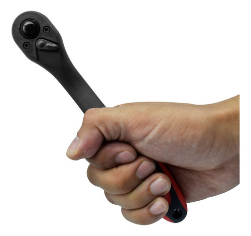 Matraca acodada 1/4" de Acero cromo vanadio recubierto en plástico de alta resistencia con botón 72 dientes color negro acabado mate Modelo KN 1052-S KNOVA