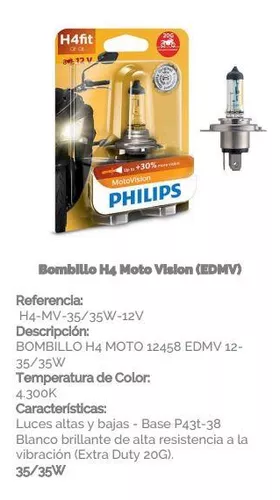 Lampara De Moto H4 35/35w 12v Philips P43t Extra Duty