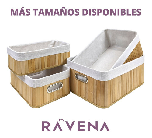 Imagen 2 de 4 de Cajón Bambú Y Tela, Cesto Organizador Multiuso - 41x28x18cm