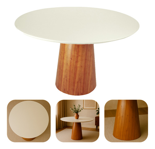 Mesa Jantar Cone Verniz Tampo Redondo Laca Com Vidro 135cm