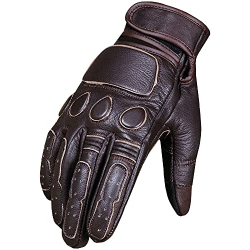 Guantes De Moto De De Cabra Vintage Hombres, Acolchados...