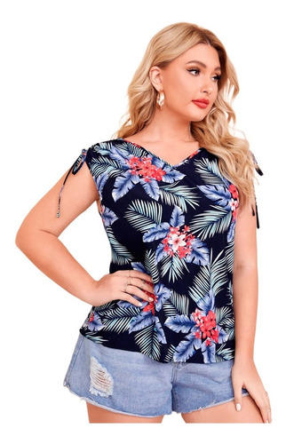 Blusa Estampado Tropical Cuello V 1xl (14)