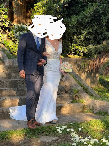 Vestido De Novia Corte Sirena Blanco Con Encaje Y Cola 