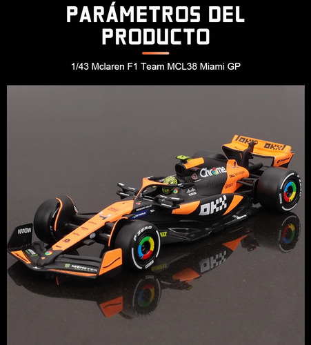 Miniatura Fórmula 1 McLaren MCL38 2024 Lando Norris 1:43 con acrílico Naranja