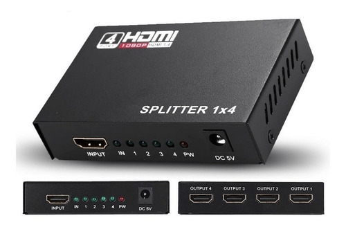 Imagem 2 de 7 de Distribuidor Divisor Splitter Hdmi 1x4 1.4v Full Hd 3d 1080p
