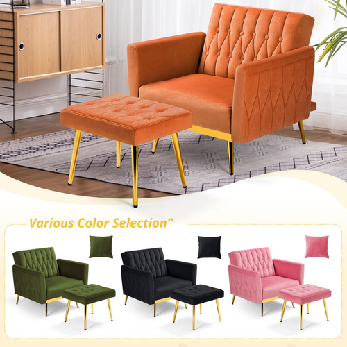 Silla Decorativa Terciopelo Reclinable Con Otomana Y Almohad