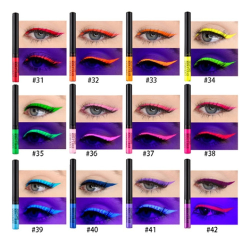 12 Delineadores Colorido Luz Uv Neon Balada Olho De Gatinho Cor 12 cores