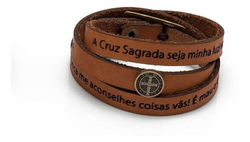Imagem 5 de 5 de Pulseira Couro Oração De São Bento Pequena