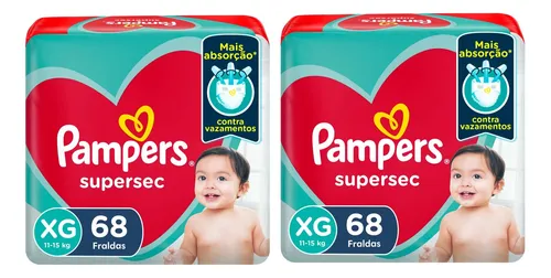 Kit 2 Fraldas Pampers Jumbo Supersec Tam Xg 68 Un Procter
