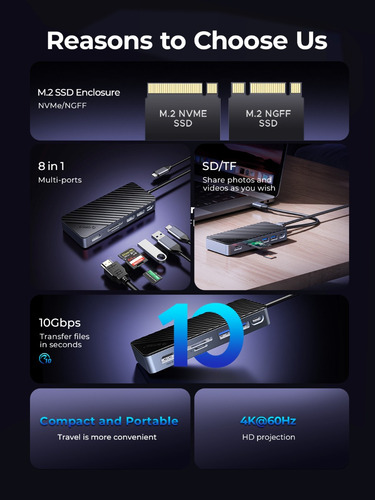 Orico 8 En 1 Tipo C Docking Station Con Carcasa M.2 Ssd
