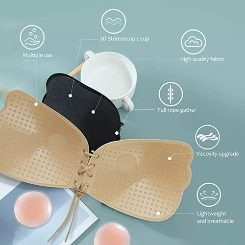 ` 2p Bra Nubra Brasier Strapless Push Up Invisible Sin
