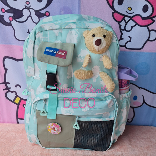 Mochila Escolar Kawaii Dnheclassic Estampada Bear Con Pin