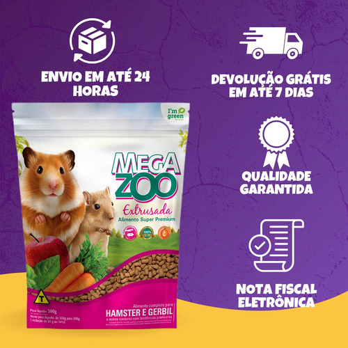 2 Ração Extrusada Para Hamster E Gerbil Megazoo - 300 G