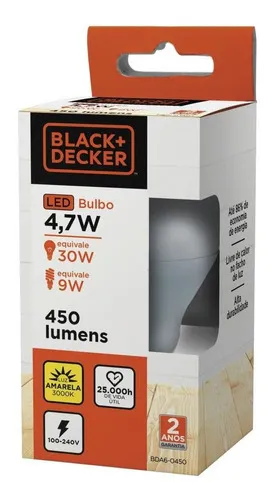 Lámpara LED A60 de 9 W, 3000 K, color negro y Decker
