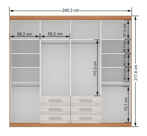 Imagen 2 de 6 de Ropero Placard 8 Puertas 6 Cajones Dormitorio Master 152444