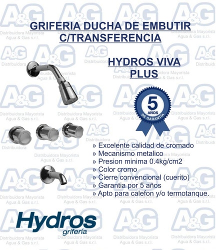 Grifería Ducha Transferencia Hydros Viva Plus Envio Gratis