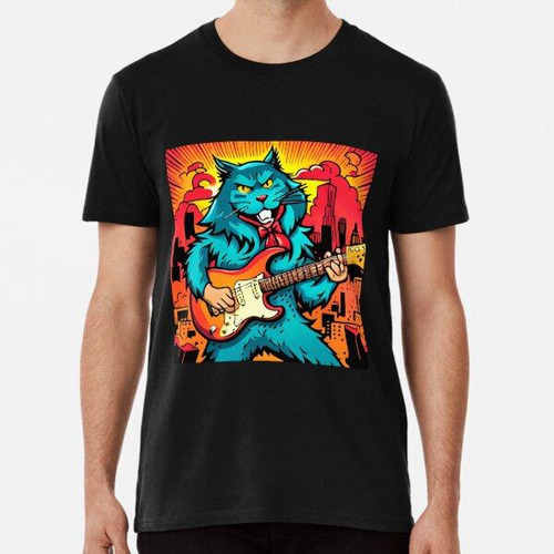 Remera The Cat Plays The Electric Guitar In The City. Vector