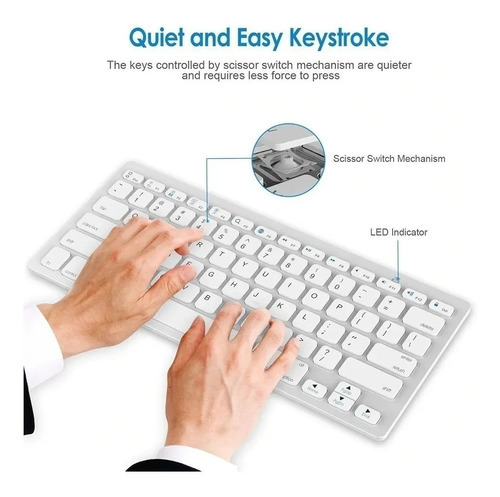Teclado Bluetooth S/ Fio - Pc Tablet Celular Notebook Idioma Inglês Us Cor De Teclado Branco