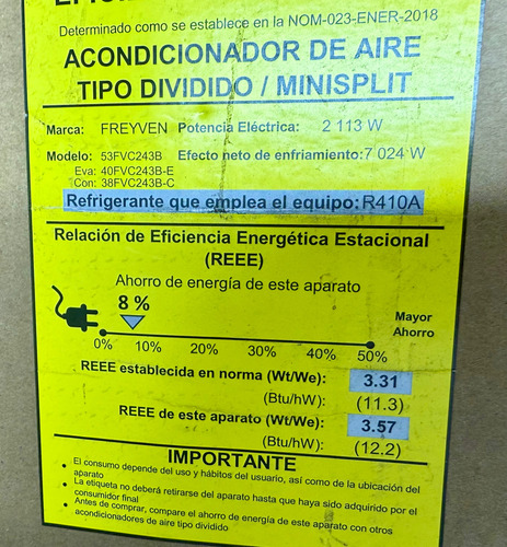 Minisplit Freyven De Interior 2 Toneladas 24,000btu/h Frio Blanco (Usado)