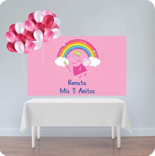 Banner Fondo Candy Bar Cumpleaños Peppa Pig 100x50