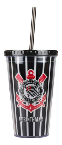 Copo Plástico Canudo 450ml - Corinthians