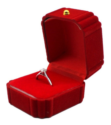 Set 6 Cajas Anillo Terciopelo Rojo Diseño Biselad Fondo Rojo