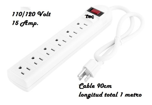 Multitoma Electrica 6 Salidas Cable 90 Centimetros 6 Tomas 