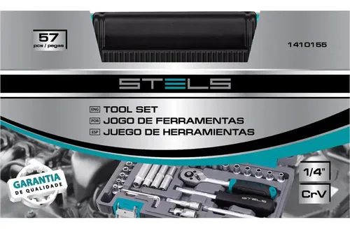 Jogo De Soquetes 1/4 Pol Kit 57 Peças Com Catraca Stels