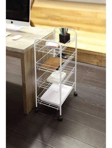 Anaquel Metálico Organizador 4 Niveles Con Ruedas Frutero Color Blanco