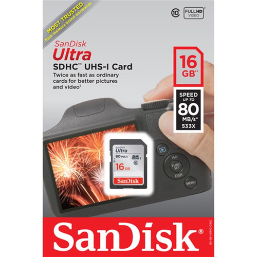 Cartão Sandisk 16gb/80mbs Ultra Sdhc Classe 10